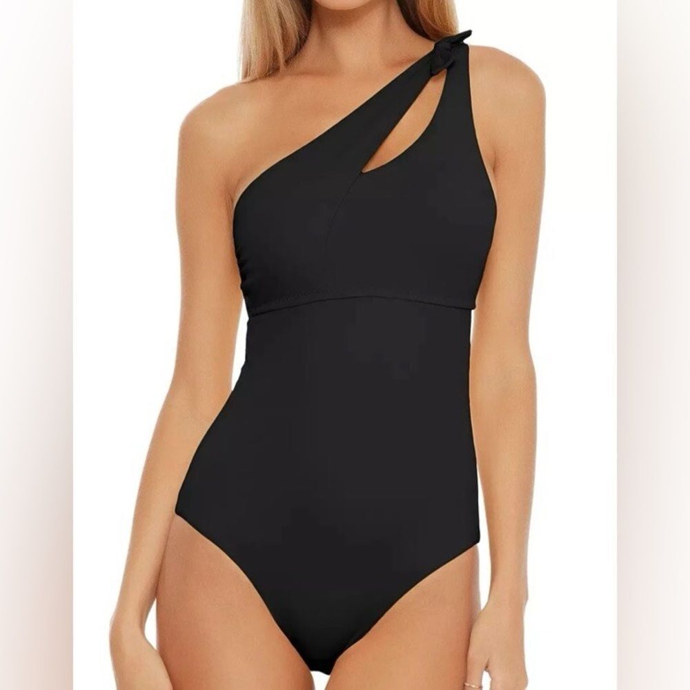 BECCA Sadie Black Asymmetrical One-Piece Swimsuit Sz Small